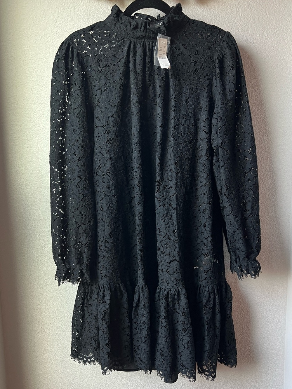 J.Crew Black Ruffleneck Lace Dress BN038 NWT Size Medium Holidays